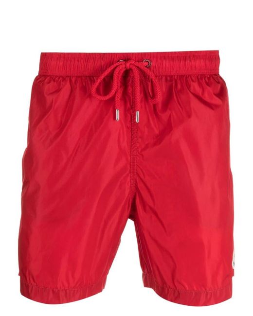 Moncler Red Swim Shorts With Logo for men