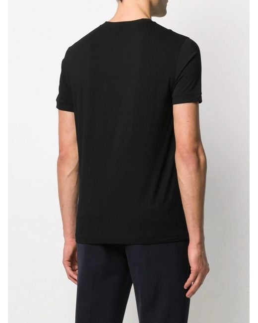 Giorgio Armani Black Stretch Viscose T-Shirt With Signature Logo for men