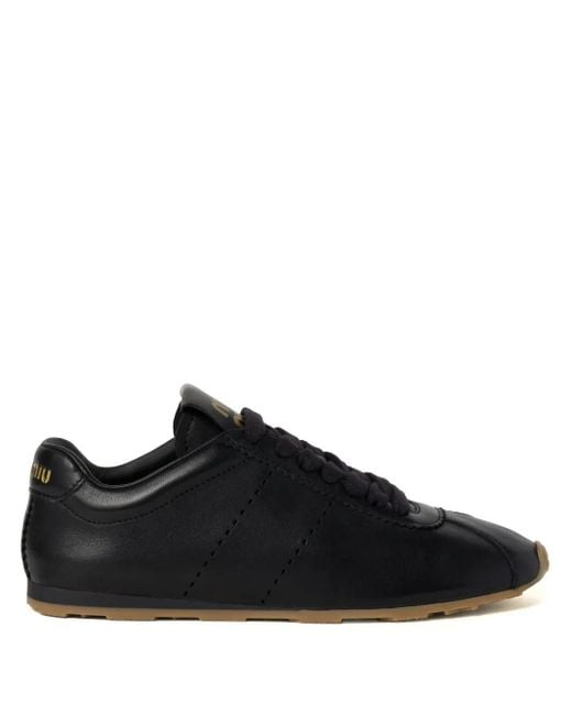Miu Miu Black Plume Leather Sneakers
