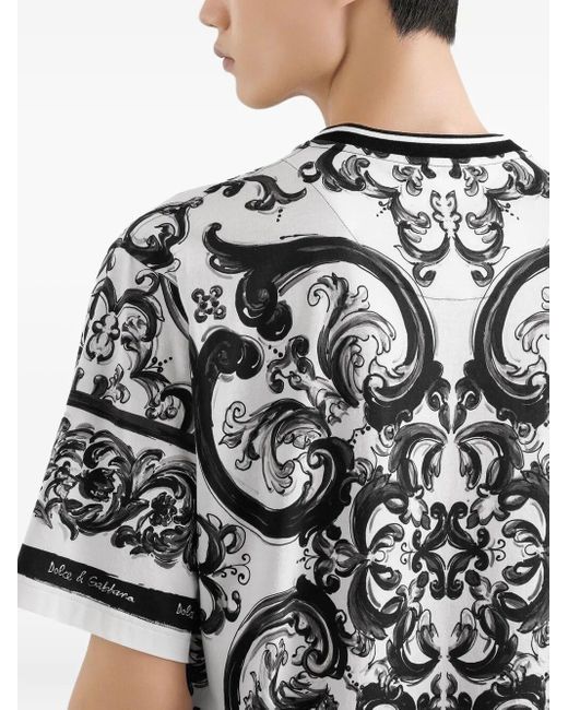 Dolce & Gabbana Black And Crewneck T-Shirt With All-Over Graphic Print for men