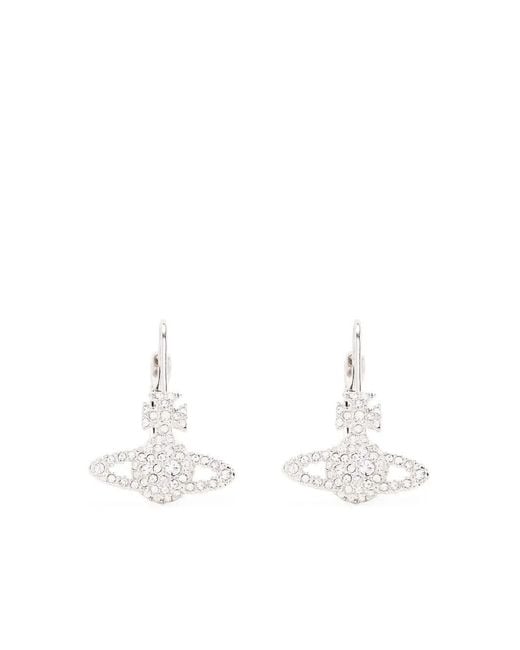Vivienne Westwood White Grace Orb Crystal Drop Earrings