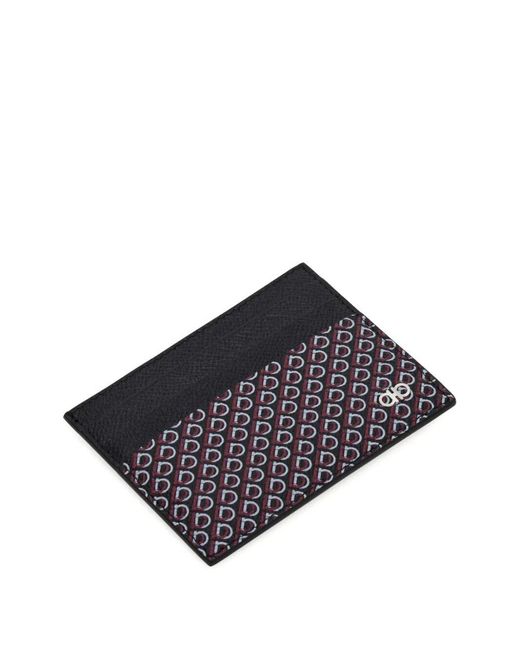 Ferragamo Black Micro Hook-Print Hammered Leather Card Holder Accessories for men