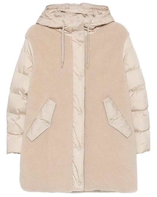 Herno Natural Medium Down Jacket With Sheepskin Effect Inserts