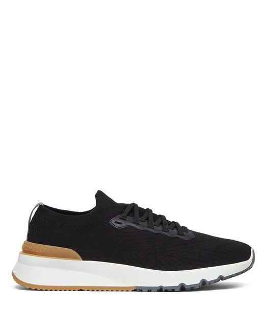 Brunello Cucinelli Black Runners In Cotton And Semi-shiny Calf Leather for men