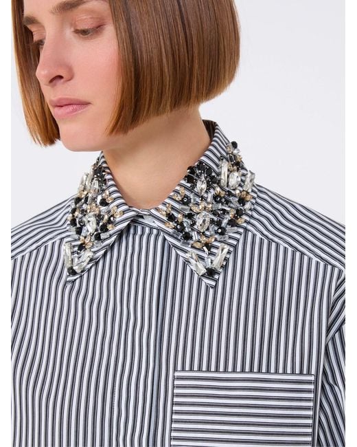 Sportmax Blue Striped Crop Shirt In Poplin