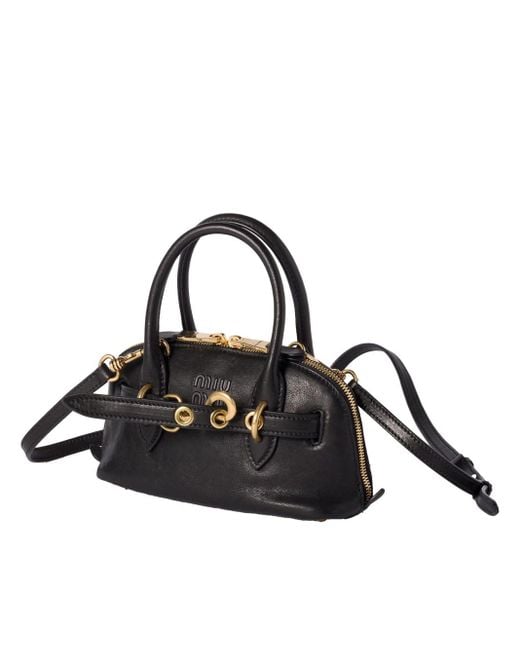 Miu Miu Miumiu Adventure Mini Nappa Leather Bag in Black | Lyst
