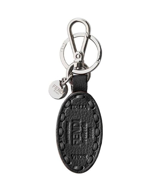 Fendi Black Oval-Frame Leather Keyring for men