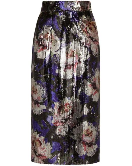 Dolce & Gabbana Black Sequin Floral Skirt Clothing