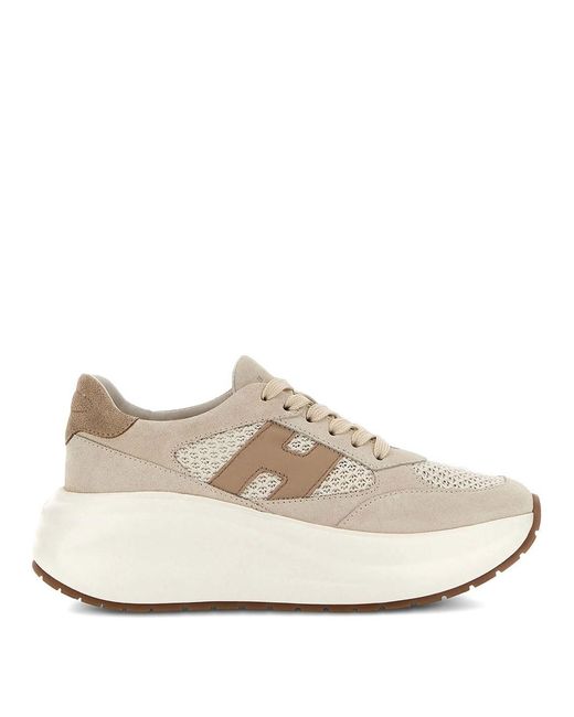 Hogan Natural Maxi I Active Suede And Crochet Fabric Sneakers