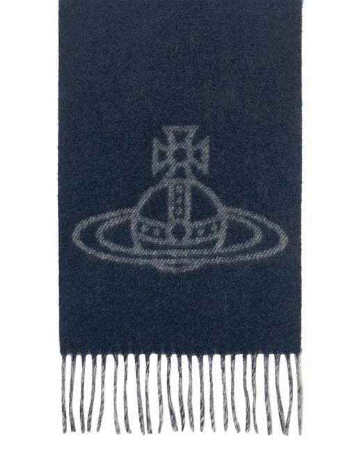 Vivienne Westwood Blue Double Face Wool Scarf