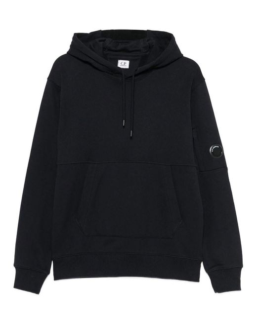 C P Company Black Diagonal Raised Fleece Hooded Lens Sweatshirt for men