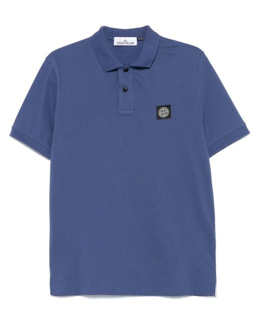 Stone Island Blue Slim Fit Stretch Cotton Piqué Polo Shirt for men