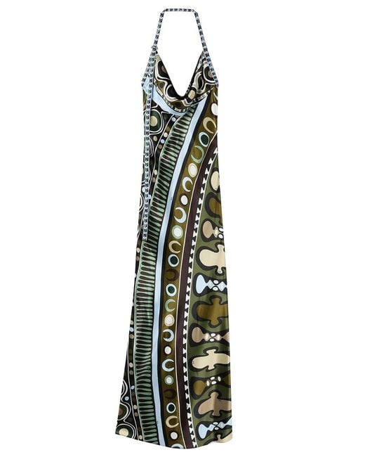 Emilio Pucci Green Soleil Print Satin Dress