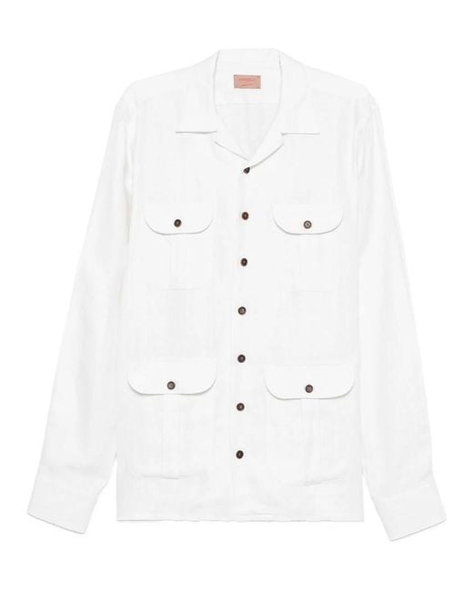 Borriello White Linen Overshirt for men