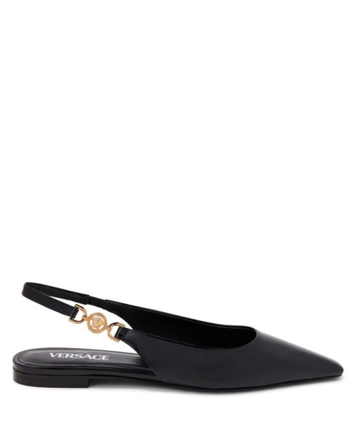 Versace Black Medusa Plaque Slingback Ballerina Flats