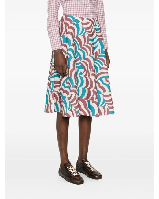 Marni White Printed Cotton Midi Skirt