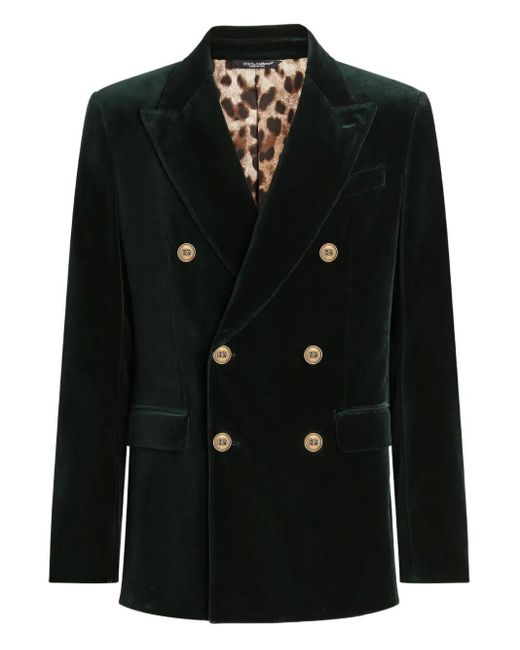 Dolce & Gabbana Black Double-Breasted Sicilia Light Cotton Velvet Jacket for men