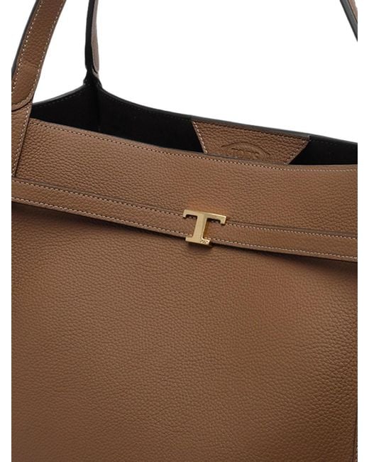 Tod's Brown Medium T Signature Leather Shopping Bag