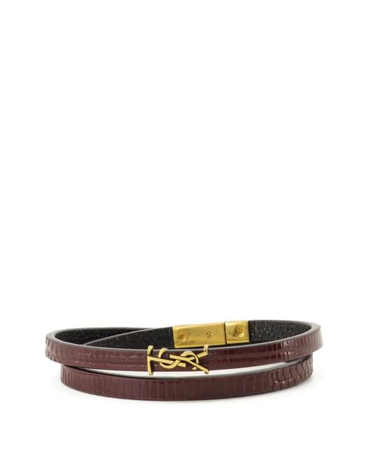 Saint Laurent White Burgundy Cassandre Wrap Bracelet