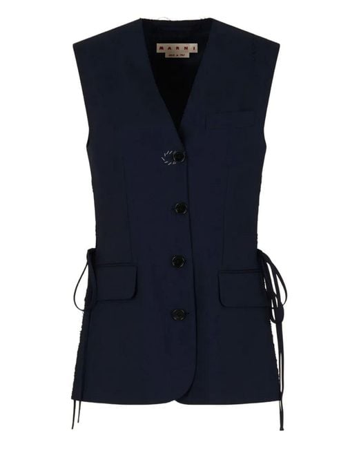 Marni Blue Wool Waistcoat With Side Slits Clothing