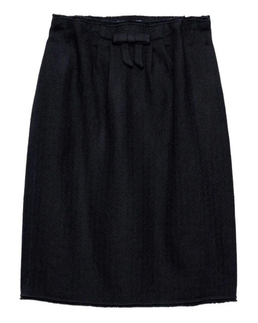 Prada Black Chevron Wool Midi Skirt