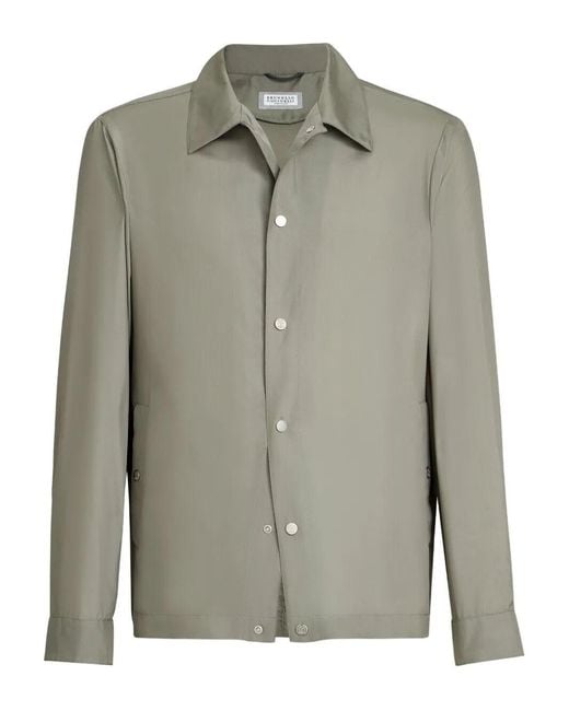 Brunello Cucinelli Green Silk Blouson Jacket for men