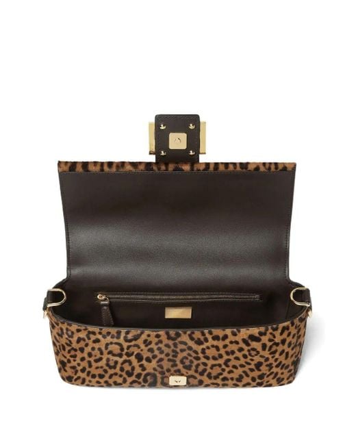 Fendi Brown Printed Cavallino Calfskin Medium Baguette Bag
