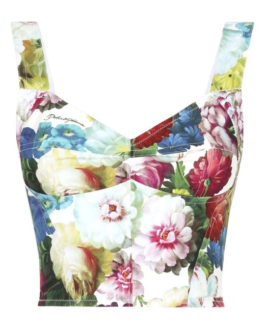 Dolce & Gabbana Blue Top Bustier Stampa Fiore Notturno