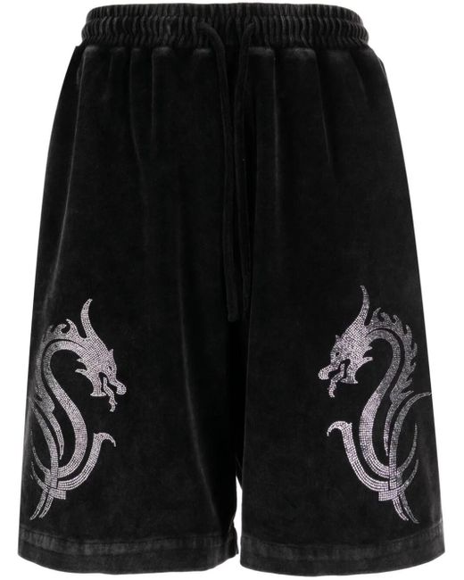 Alexander Wang Black Crystal-dragon Velour Shorts