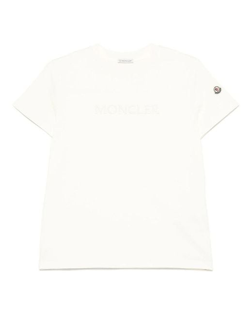 Moncler White Embroidered Logo T-Shirt