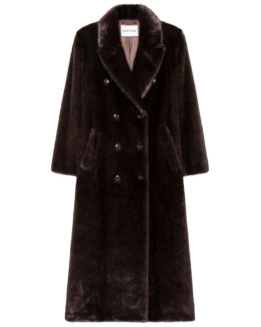 Stand Studio Black Harper Faux Fur Long Coat Clothing