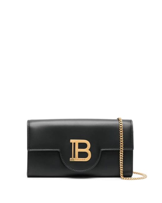 Balmain Black B-buzz Leather Wallet On Chain