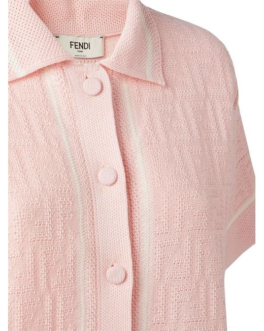 Fendi Pink Ff Crochet Polo Shirt