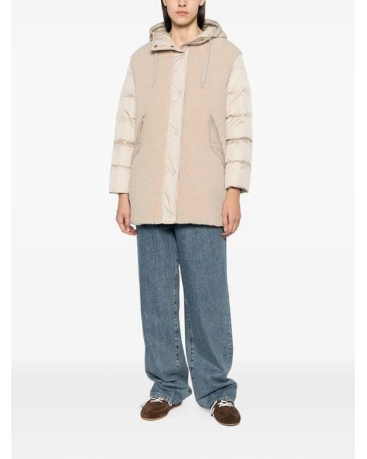 Herno Natural Medium Down Jacket With Sheepskin Effect Inserts