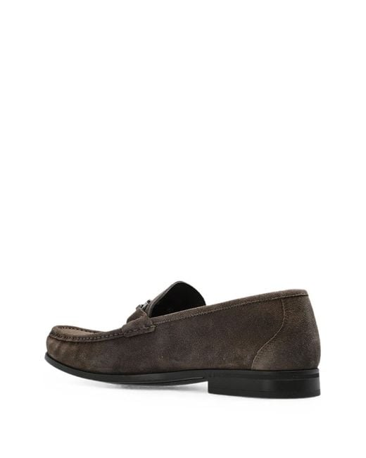 Ferragamo Gray Suede Loafers With Gancini Ornament for men