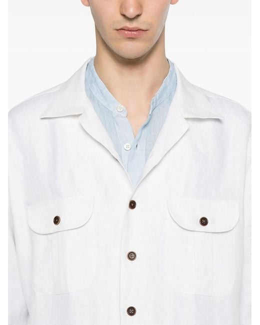 Borriello White Linen Overshirt for men