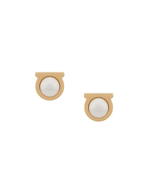 Ferragamo White Gancini Stud Earrings