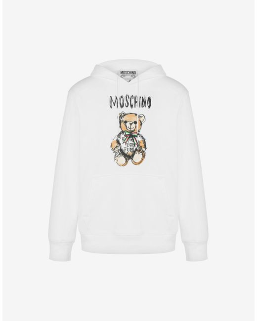Moschino White Sweatshirt Mit Kapuze Drawn Teddy Bear