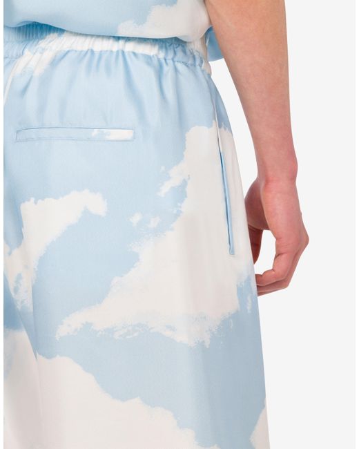 Moschino Blue Silk Twill Bermuda Shorts Archive Clouds for men
