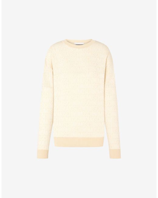 Moschino Natural Pullover Aus Wolle Allover Logo