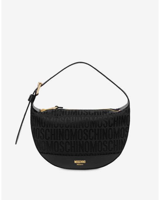 Moschino Black Allover Logo Nylon Hobo Bag