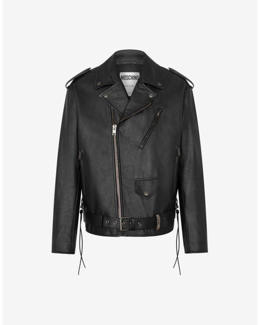 Moschino Black Nappa Leather Biker Jacket With Laces