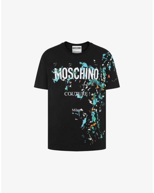 T-shirt In Jersey Organico Painted Effect di Moschino in Black