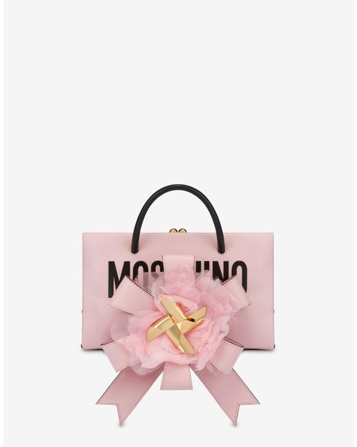 Piccola Shopper In Nappa Leather Flower di Moschino in Pink
