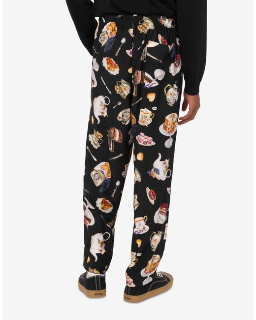 Moschino Black Printed Satin Pants for men