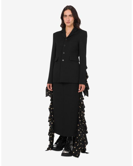Moschino Black Polka Dots Wool Blend Diagonal Skirt