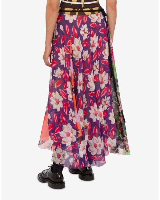 Moschino White Printed Silk Goergette Skirt