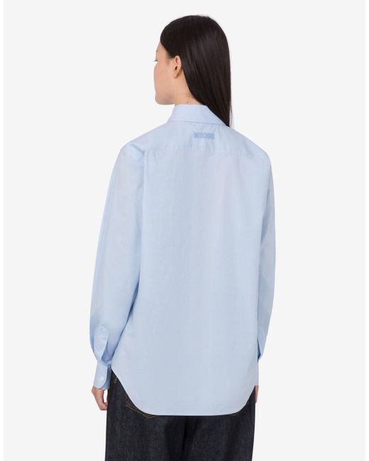 Moschino Blue Printed Stretch Cotton Poplin Shirt