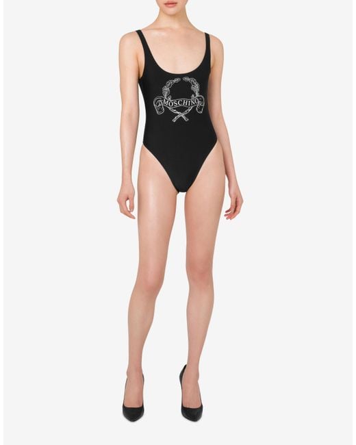 Moschino Black One-Piece Swimsuit Laurel Crown Logo
