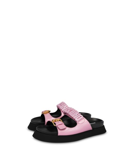 Moschino Patent Leather Sandals With Buckle in Pink | Lyst UK